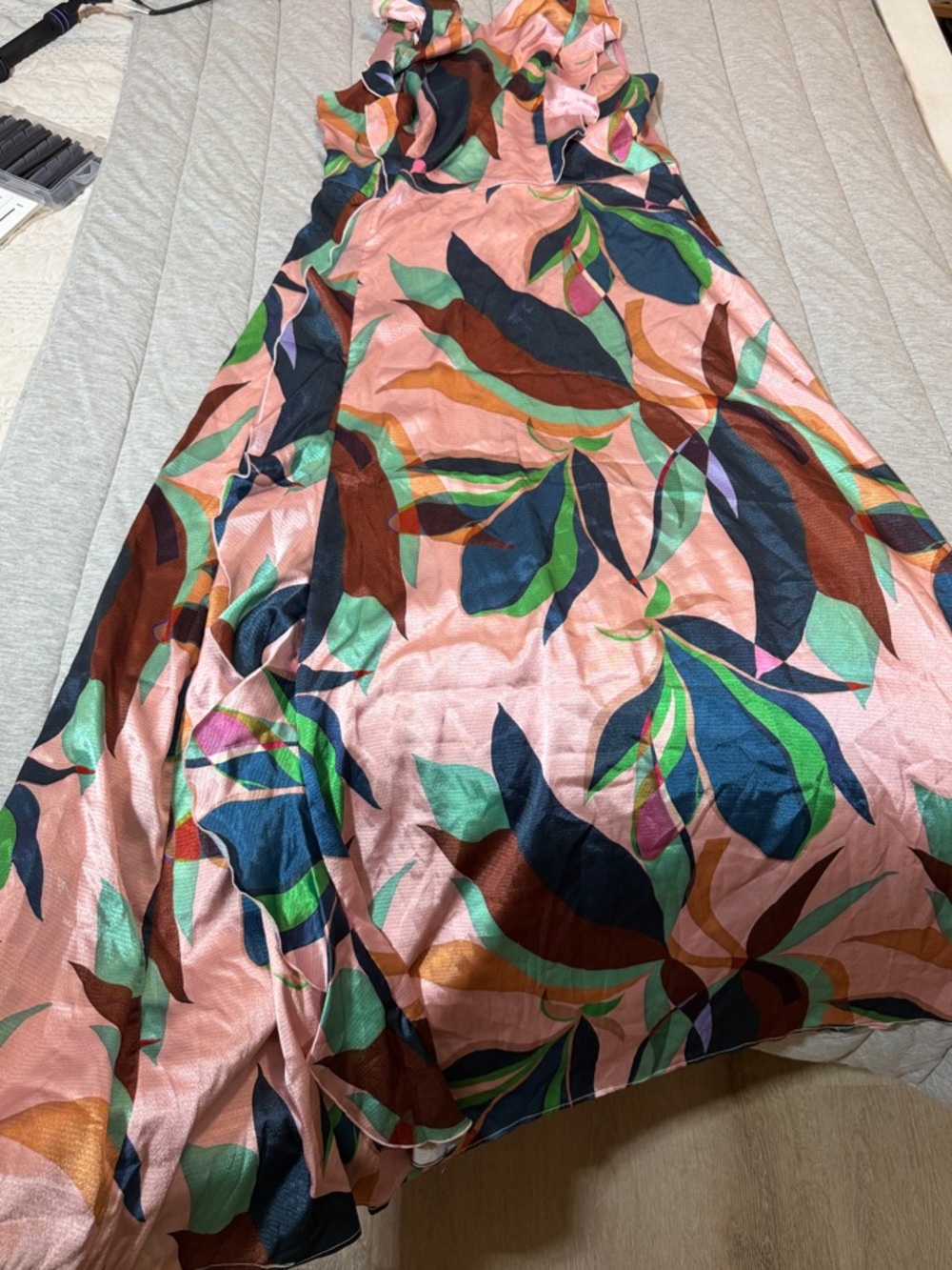 Ted Baker Pink Multicolor Leaf-Print Maxi Skirt